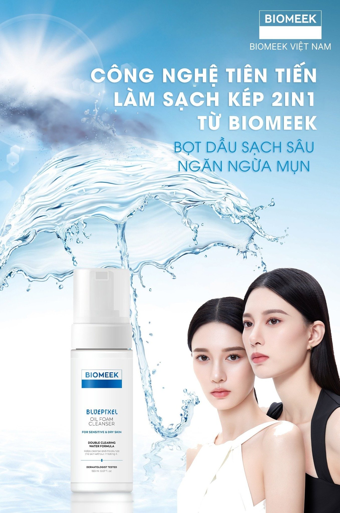 Nước tẩy trang Biomeek Bluepixel Oil Foam Cleanser 150ml - Ảnh 3