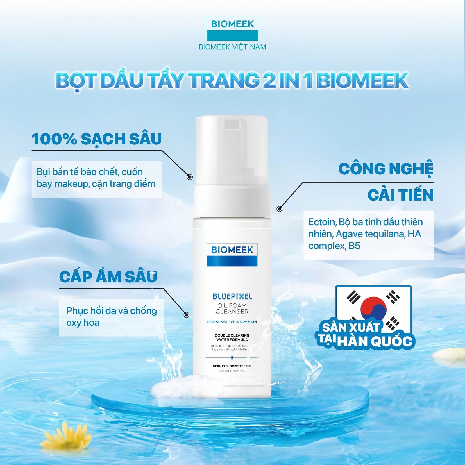 Nước tẩy trang Biomeek Bluepixel Oil Foam Cleanser 150ml - Ảnh 4