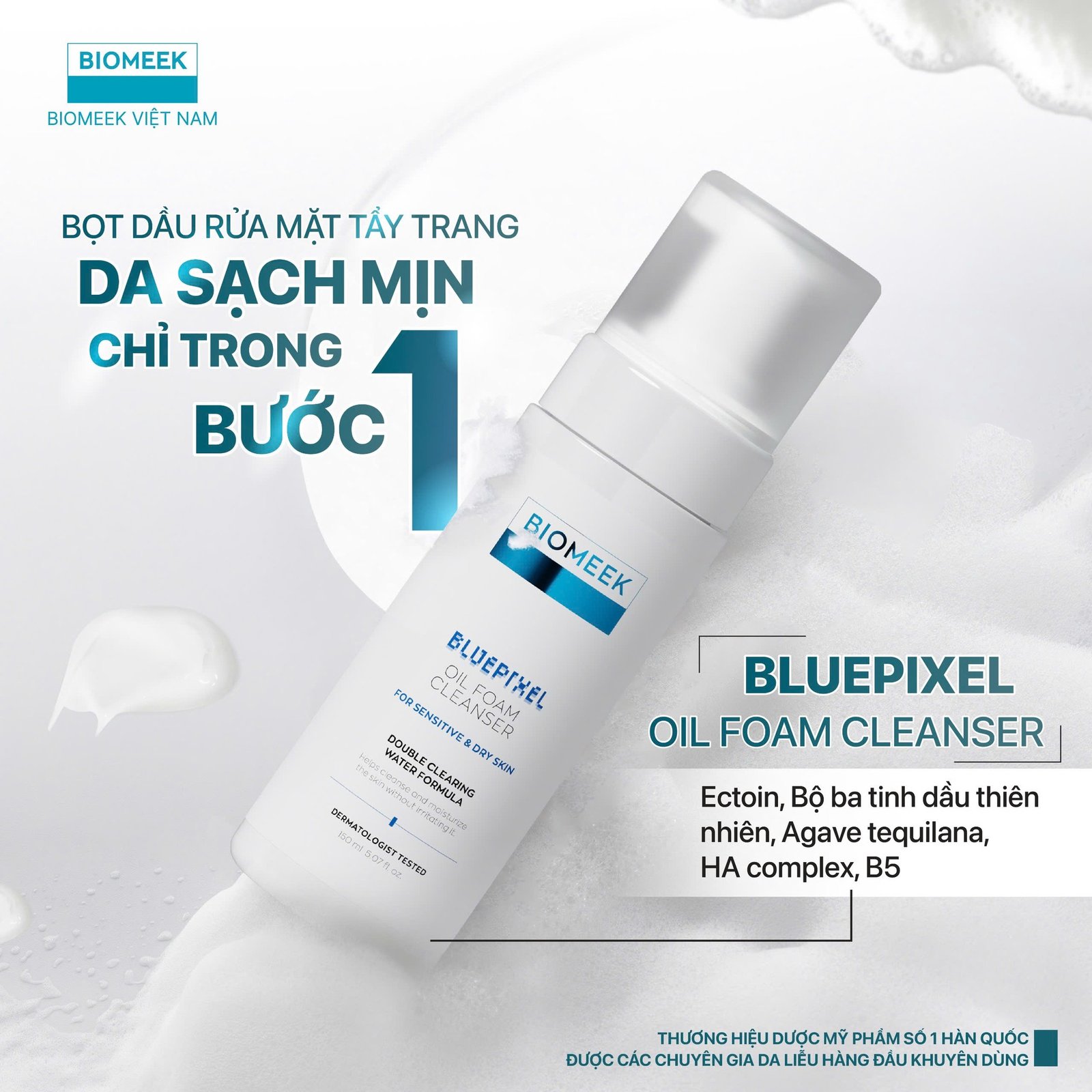 Nước tẩy trang Biomeek Bluepixel Oil Foam Cleanser 150ml - Ảnh 2