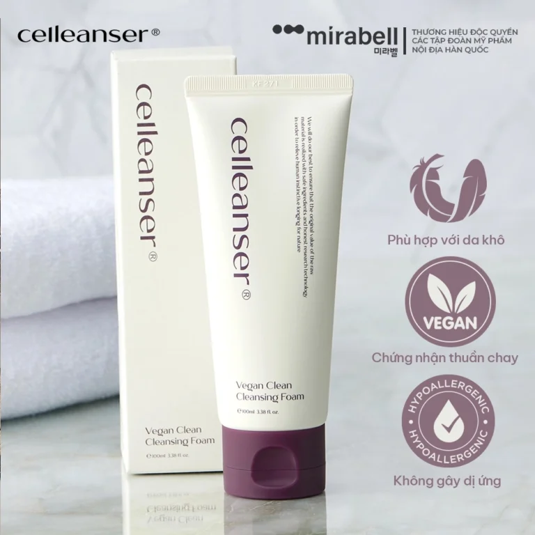 Sữa rửa mặt cho da khô Celleanser Vegan Clean Cleansing Foam