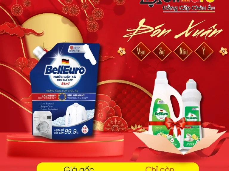 Combo Túi Nước Giặt Xả Bell Euro Nước Hoa Châu Âu 3,8kg